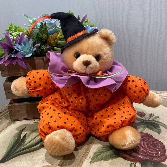 Vintage Russ Boo Teddy Bear Clown Witch Stars - Picture 1 of 13